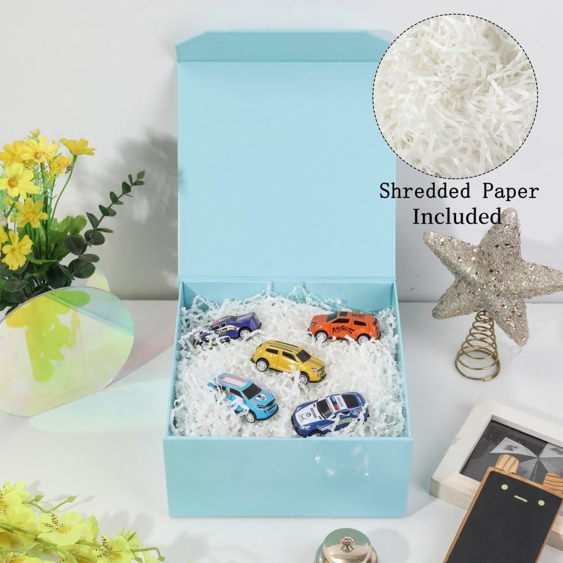 PACKGILO 6 Pcs Small Blue Gift Box 8x8x4 Inch Magnetic Box with Crinkle Paper Blue Small Gift Box with Shredded Paper Luxury Gift Boxes with Lids for Presents - Image 2